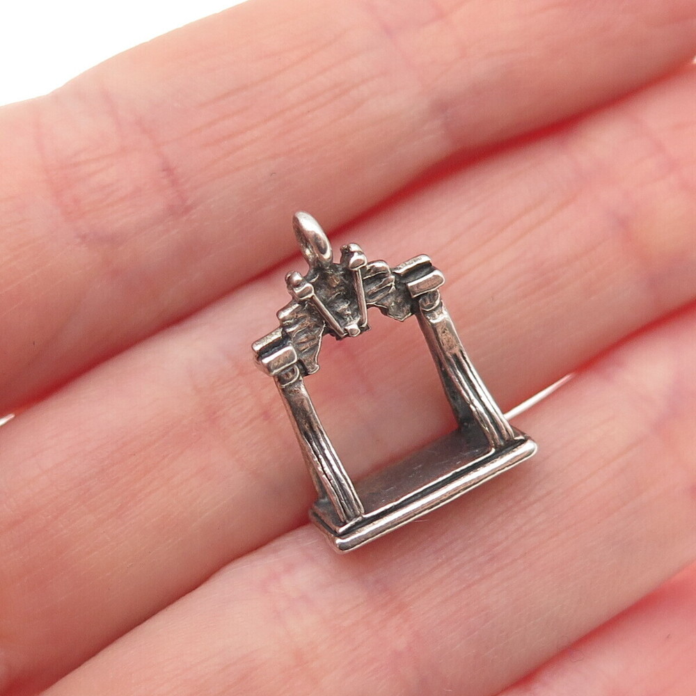 925 Sterling Silver Vintage Liberty Bell Oxidized 3D Mini Charm Pendant